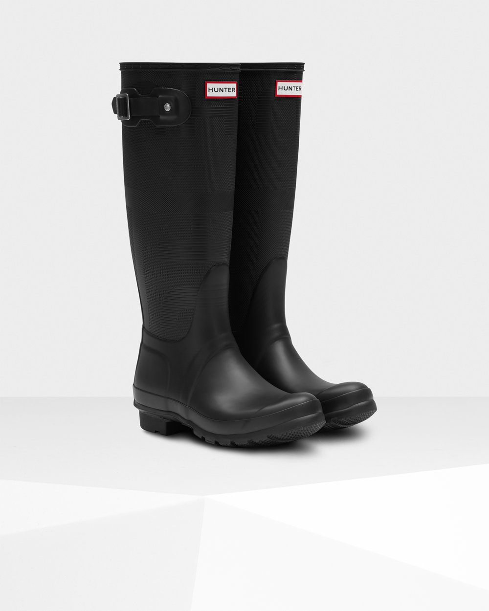 Womens Hunter Original Exploded Logo Texture - Tall Rain Boots Black - 6157-BOUPX